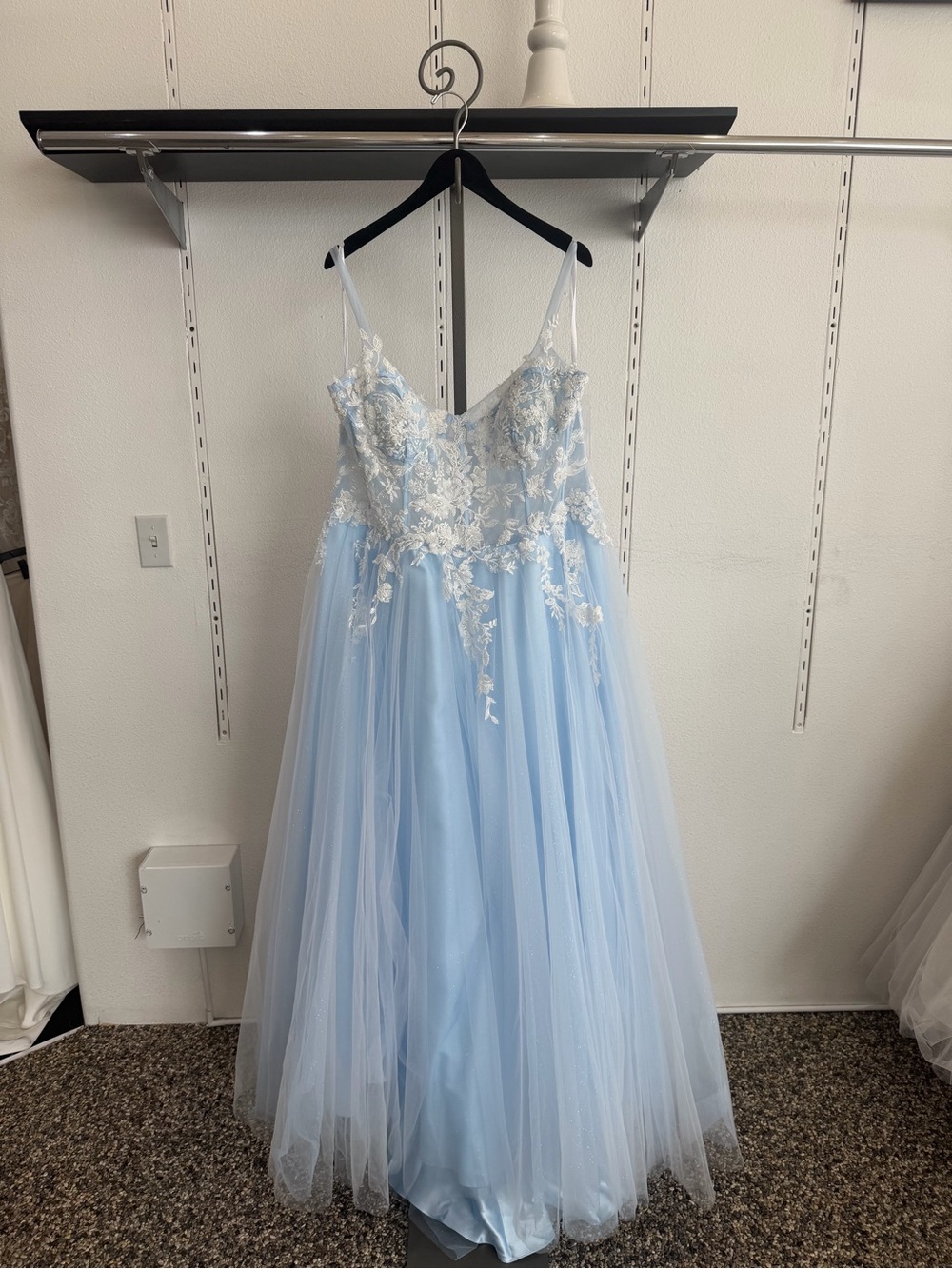 Light Blue Lace Bodice Tulle Wedding Dress/Prom- Women's Spaghetti Strap Gown